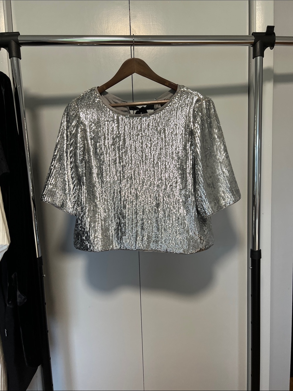 J. Crew Silver Sequin Boxy Crop Top
